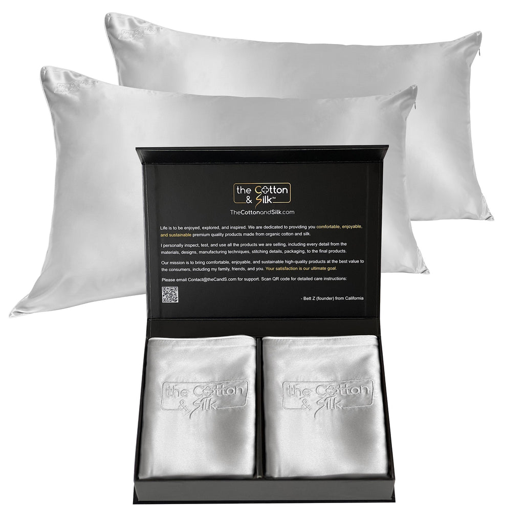 Queen/Standard Silver Silk Pillowcase Set of 2