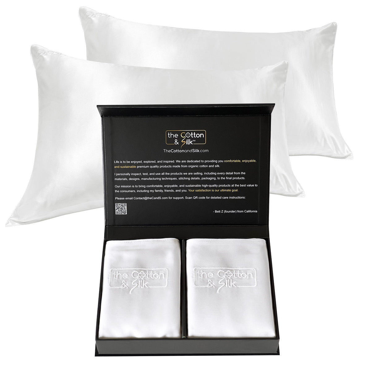 King/Queen/Standard White Silk Pillowcase Set of 2