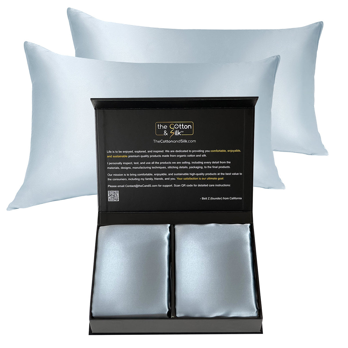Queen Sky Blue Silk Pillowcase Set of 2