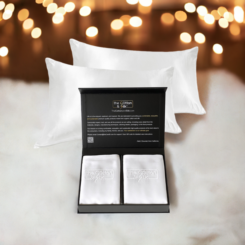 King/Queen/Standard White Silk Pillowcase Set of 2